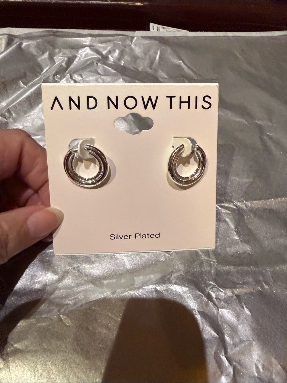 NWT And Now This Silver Plated Graduated Puff Medium Hoop Earrings